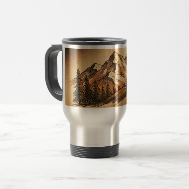 Mug De Voyage Customizable Vintage Mountain Travel Tumbler (Devant gauche)