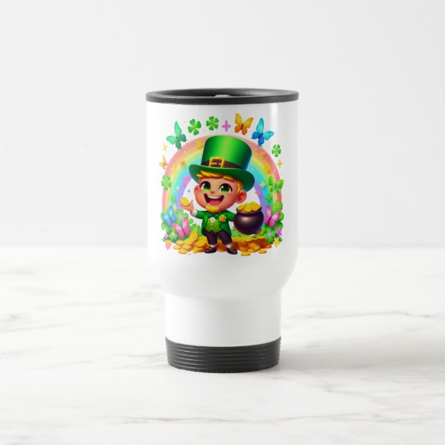 Mug De Voyage Cute arc-en-ciel Leprechaun avec or (Centre)