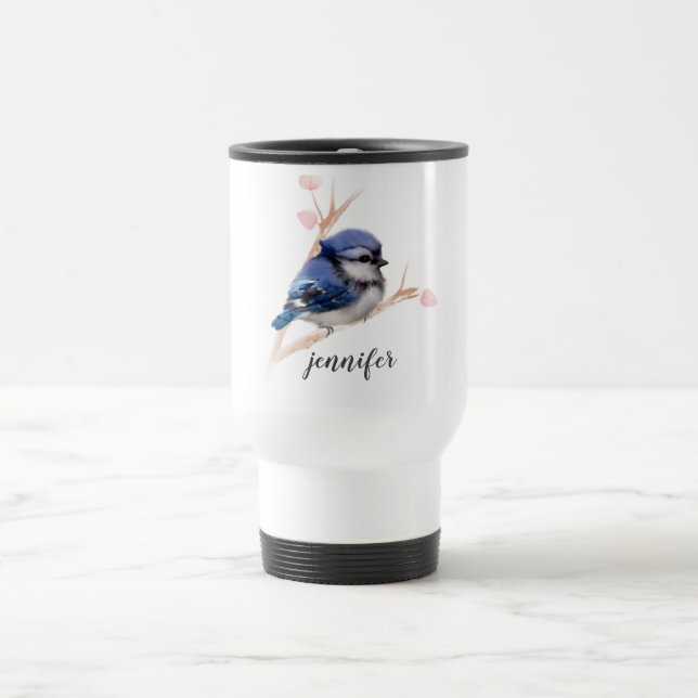 Mug De Voyage Cute Blue Jay Bird Voyage personnalisé Mug (Centre)