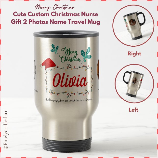 Mug De Voyage Cute Custom Christmas Nurse Gift 2 Photos Nom (Créateur téléchargé)