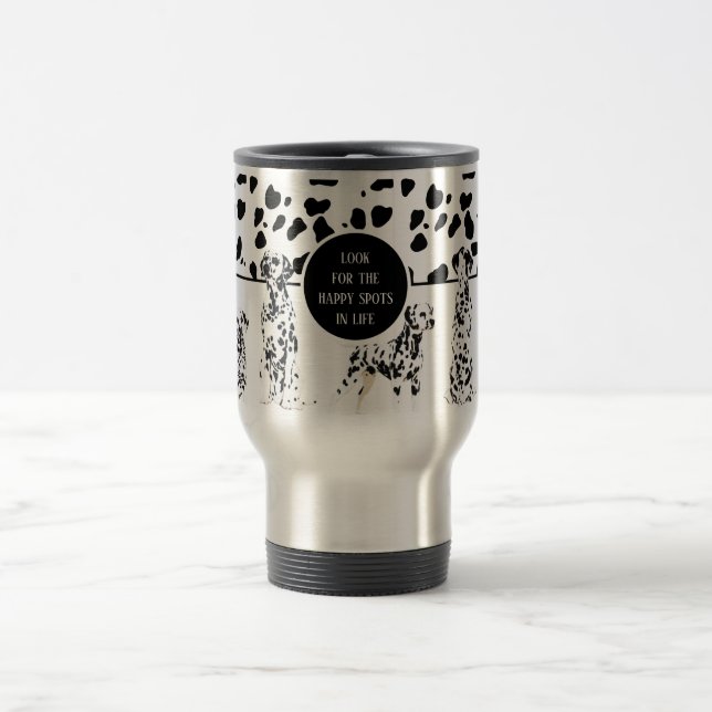 Mug De Voyage Cute Dalmatiens Noir & Blanc Zones Joyeuses (Centre)