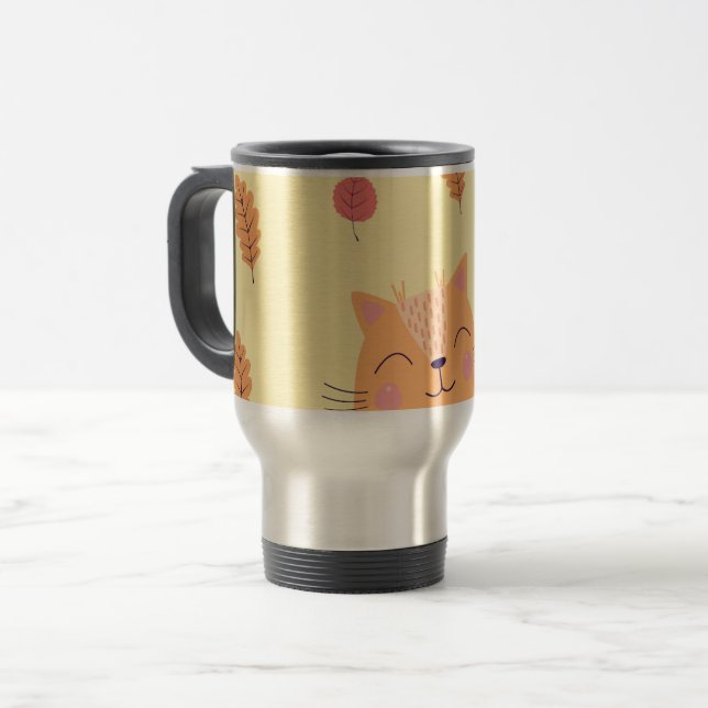 Mug De Voyage Cute Ginger Orange Cat Playing in Autumn Leaves (Devant gauche)