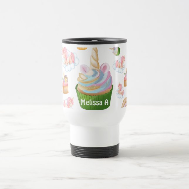 Mug De Voyage Cute Girl Rose Vert Cupcake Unicorn Motif (Centre)