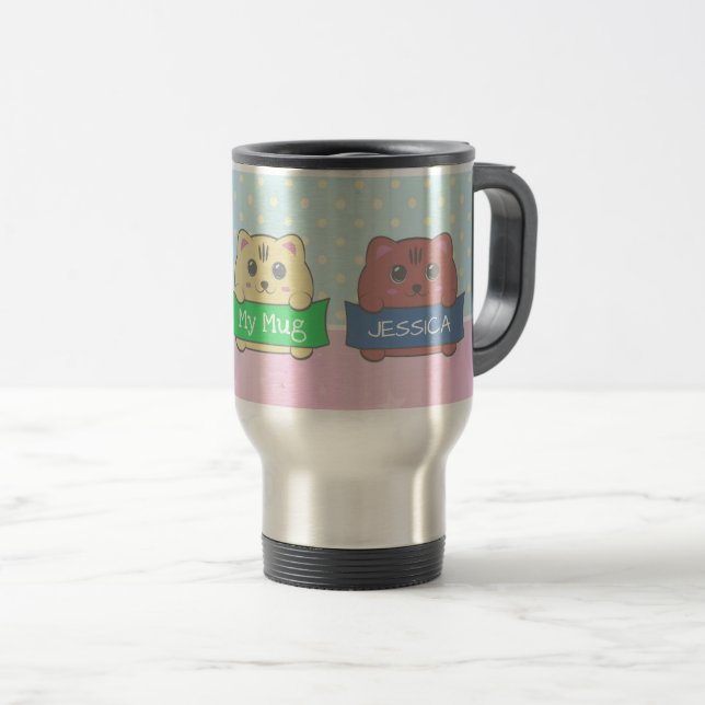 Mug De Voyage Cute Kittens Personalised Polka Dot (Devant droit)