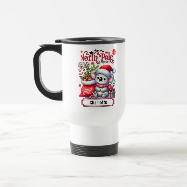 Mug De Voyage Cute Koala Chirstmas Nom personnalisé (Gauche)