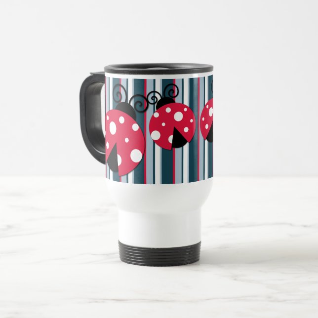 Mug De Voyage Cute Ladybug Rouge Blanc Bleu Bleu Motif (Devant gauche)
