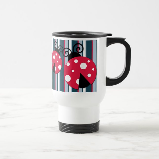 Mug De Voyage Cute Ladybug Rouge Blanc Bleu Bleu Motif (Droite)