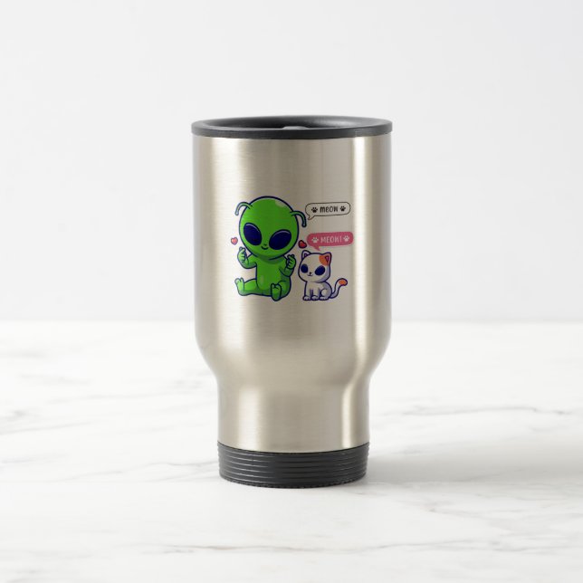 MUG DE VOYAGE CUTE MEOW CAT AVEC ALIEN (Centre)
