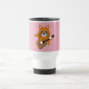 Mug De Voyage Cute Orange White Cat Playing Guitar Cartoon