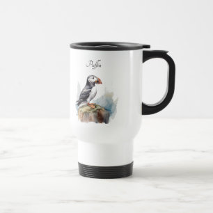 Mug De Voyage Cute Puffin sur une roche aquarelle