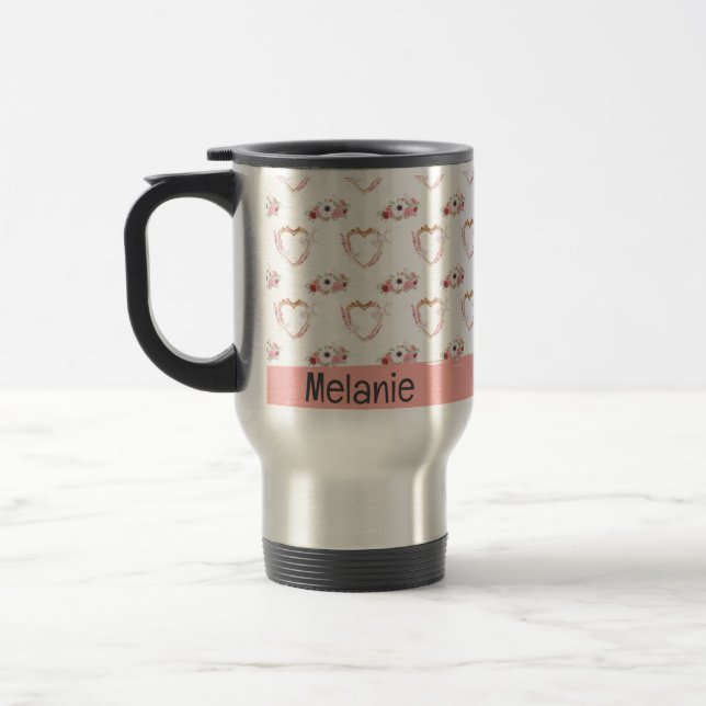 Mug De Voyage Cute rose blanc Motif de coeur floral (Gauche)