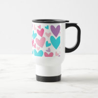Cute Rose violet & Coeurs Bleus Motif Voyage Mug