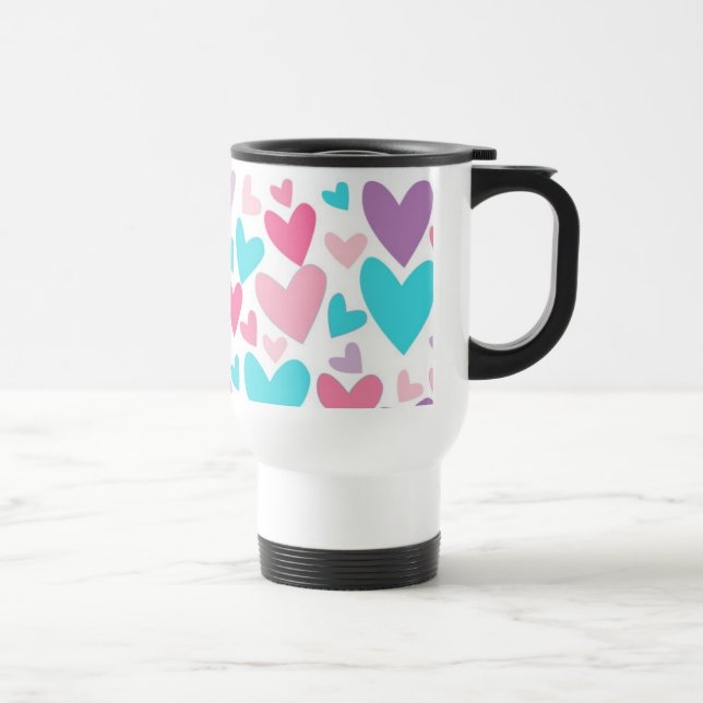 Mug De Voyage Cute Rose violet & Coeurs Bleus Motif Voyage Mug (Droite)