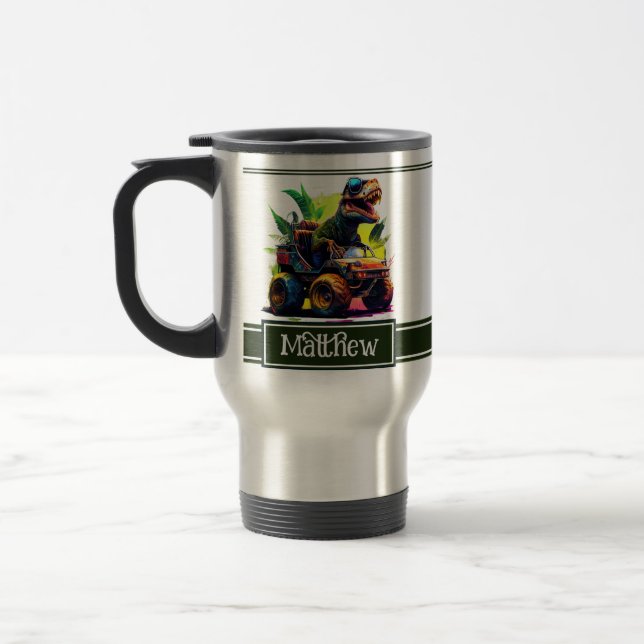 Mug De Voyage Cute T-Rex équitation Monster Truck Dinosaure Nom (Gauche)