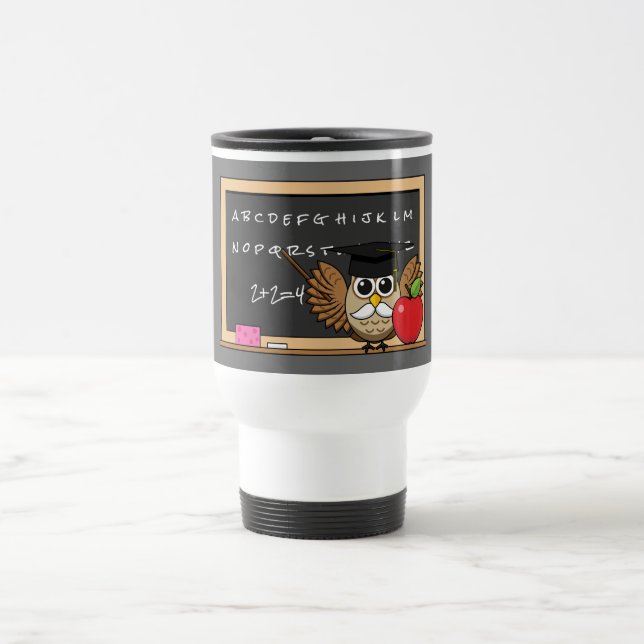 Mug De Voyage Cute Teacher Owl with Apple Cartoon (Centre)