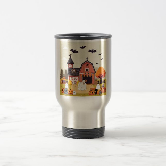 Mug De Voyage Cute vache d'Halloween et ferme (Centre)
