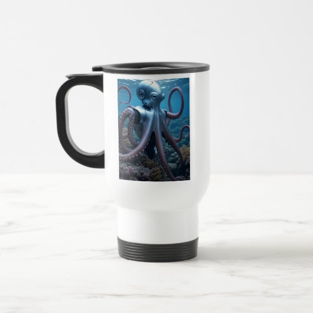 Mug De Voyage Cyber Octopus main droite blanc voyage muqueuse (Gauche)