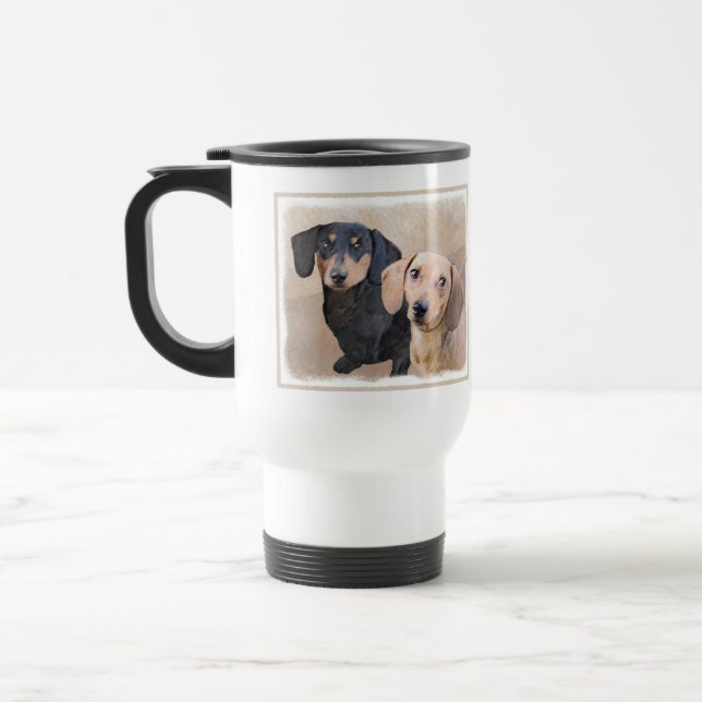 Mug De Voyage Dachshund (Smooth) Peinture - Art Chien original (Gauche)