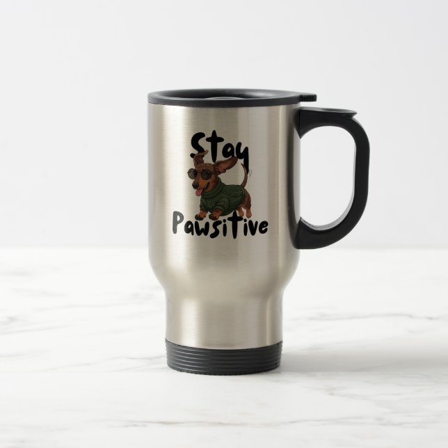 Mug De Voyage Dachshund with glasses Mug, Stay Pawsitive  (Droit)