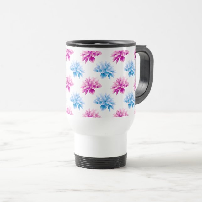 Mug De Voyage Dahlia Rose, Dahla Bleue, Motif Floral, Fleurs (Devant droit)