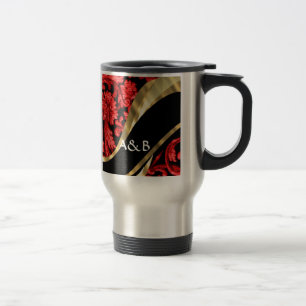 Mug De Voyage Damas à fleurs rouges et noires