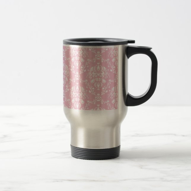 Mug De Voyage Damas rose et blanc (Droit)