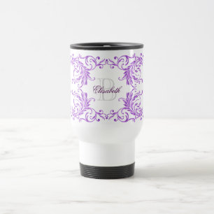 Mug De Voyage Damassé de violette de monogramme