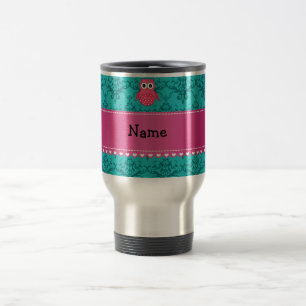 Mug De Voyage Damassé rose nommée personnalisée de turquoise 
