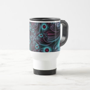 Mug De Voyage Dans la profondeur Bleu rose Abstrait Fractal Art