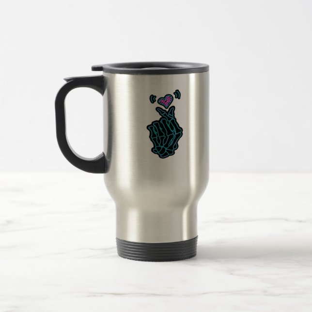 Mug De Voyage De Belles Mains De Squelette Avec Un Signal Coeur  (Gauche)