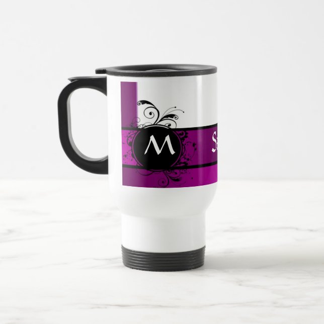 Mug De Voyage Décoré d'un monogramme pourpre et blanc (Gauche)