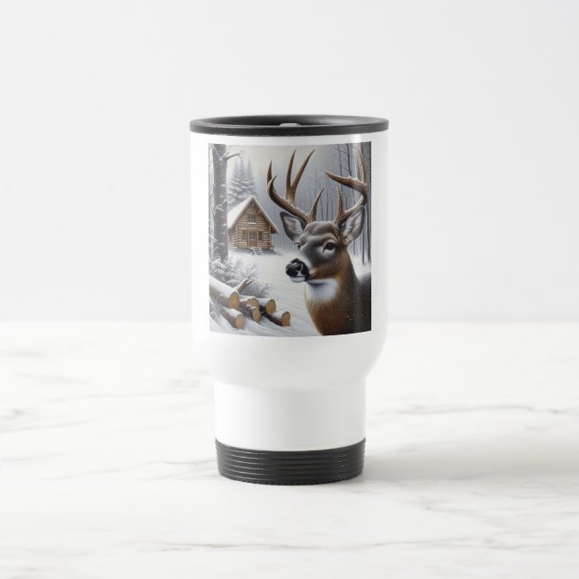 Mug De Voyage Deer d'hiver/Buck art (Centre)