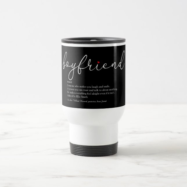 Mug De Voyage Définition de petit ami Script Amour Cœur Élégant (Centre)