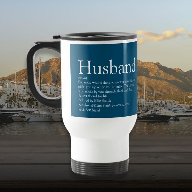 Mug De Voyage Définition du mari Typographie bleu moderne (Husband Definition Modern Blue Typographic Travel Mug)