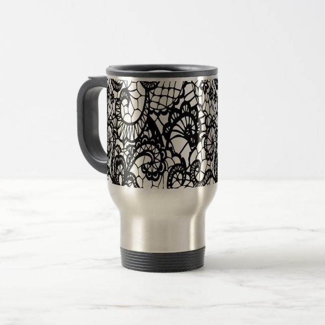 Mug De Voyage Dentelle noire et blanche BEautiful et unique (Devant gauche)