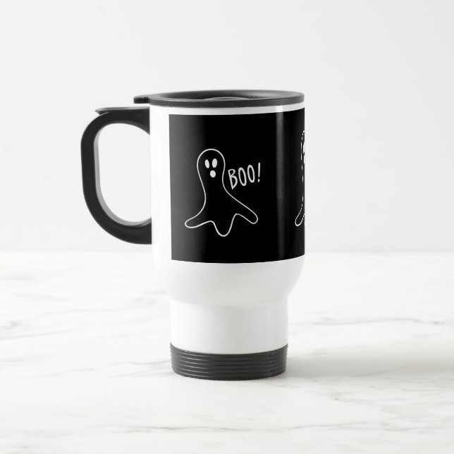 Mug De Voyage design de fantôme noir et blanc pour halloween (Gauche)