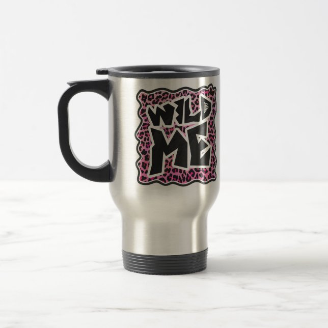 Mug De Voyage Design Léopard Sauvage Noir et Rose Chaud (Gauche)
