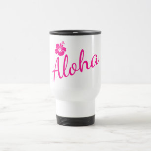 Mug De Voyage Design original en texte rose ALOHA et fleur