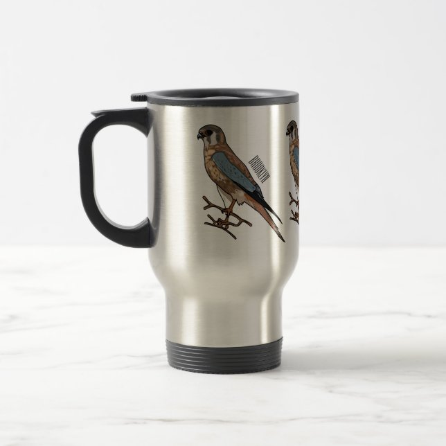 Mug De Voyage dessin animé d'oiseau-kestrel américain (Gauche)