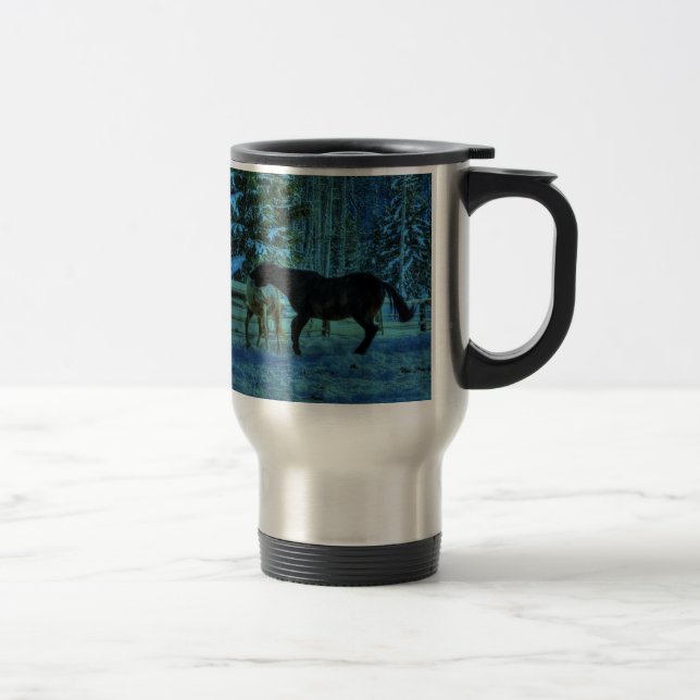 Mug De Voyage Deux Chevaux de Ranch Jouer à la nuit en hiver (Droit)