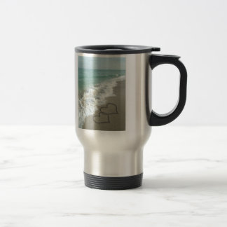 Mug De Voyage Deux Coeurs de sable sur la plage, Océan romantiqu