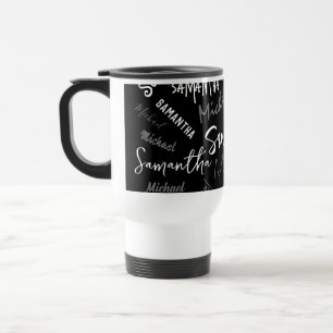 Mug De Voyage Deux noms couple motif monogramme noir gris blanc