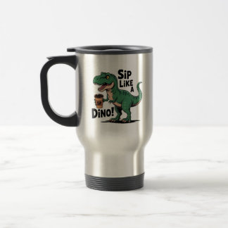 Mug De Voyage dinosaure buvant du café