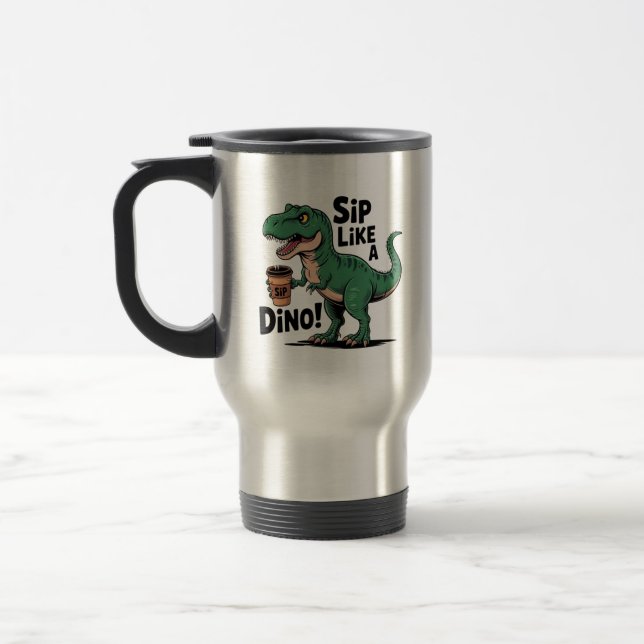 Mug De Voyage dinosaure buvant du café (Gauche)