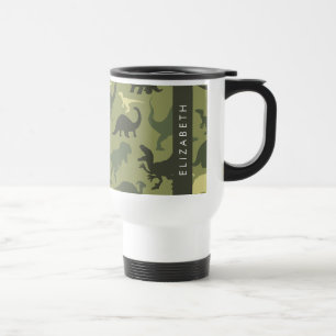 Mug De Voyage Dinosaure Motif, Dinosaur Silhouette, Votre Nom