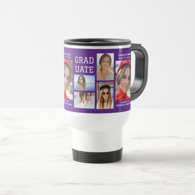 Mug De Voyage Diplômé en multi-photo de script moderne (Devant droit)