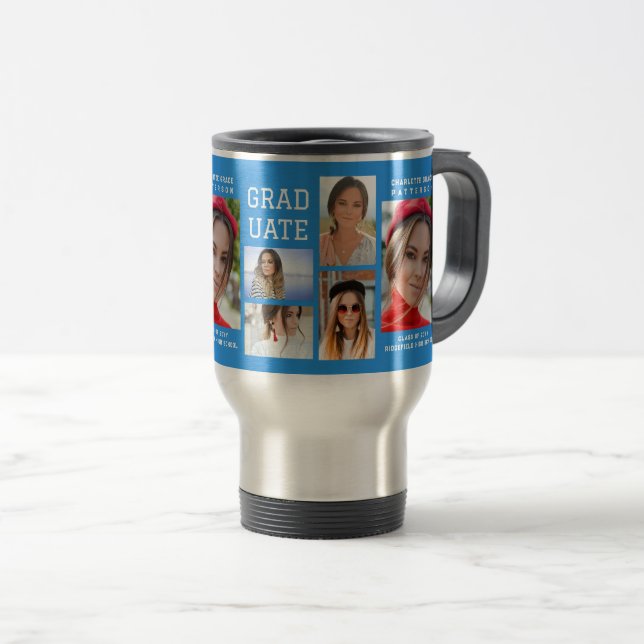 Mug De Voyage Diplômé en multi-photo de script moderne (Devant droit)