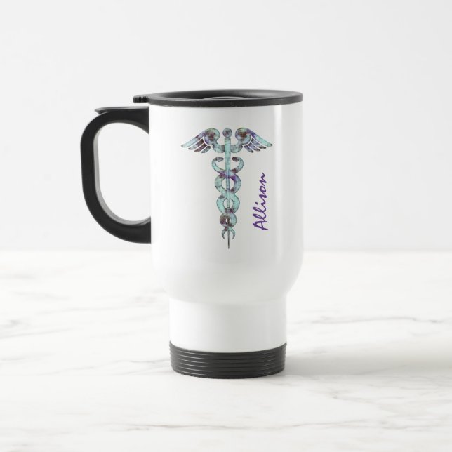 Mug De Voyage Docteur Medical Purple Caduceus Personalized (Gauche)