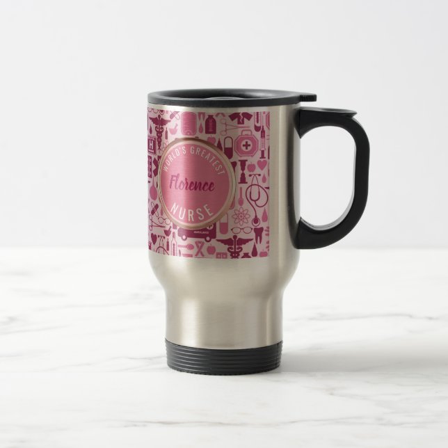 Mug De Voyage Docteur rose mignon Medical Pattern Name Travel (Droit)