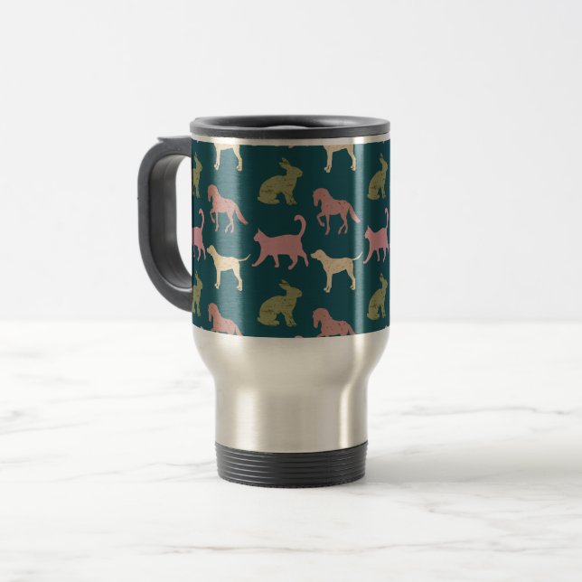 Mug De Voyage Dog Cat Horse Animal Silhouettes Pattern (Devant gauche)